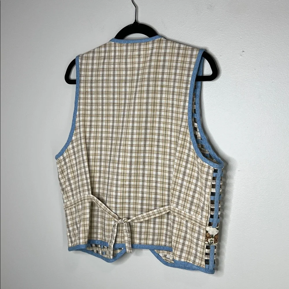 Vintage Casey & Max Patchwork Safari Animals Lattice And Plaid Cotton Linen Vest